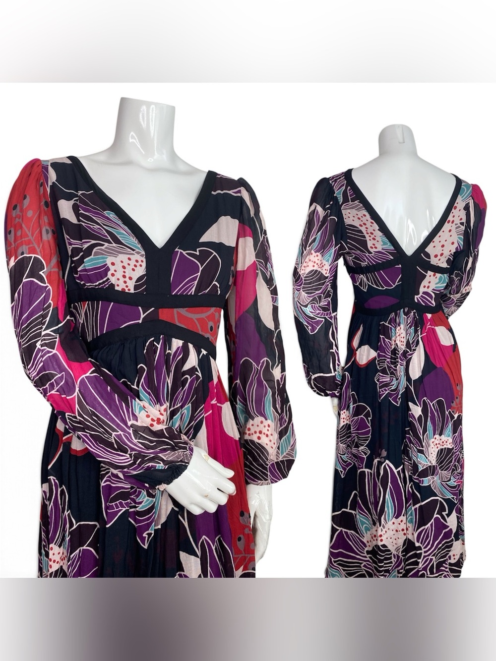 Anthropologie Let Me Be Mixed Media Floral Midi Dress Artsy Romantic Whimsigoth - Picture 6 of 7